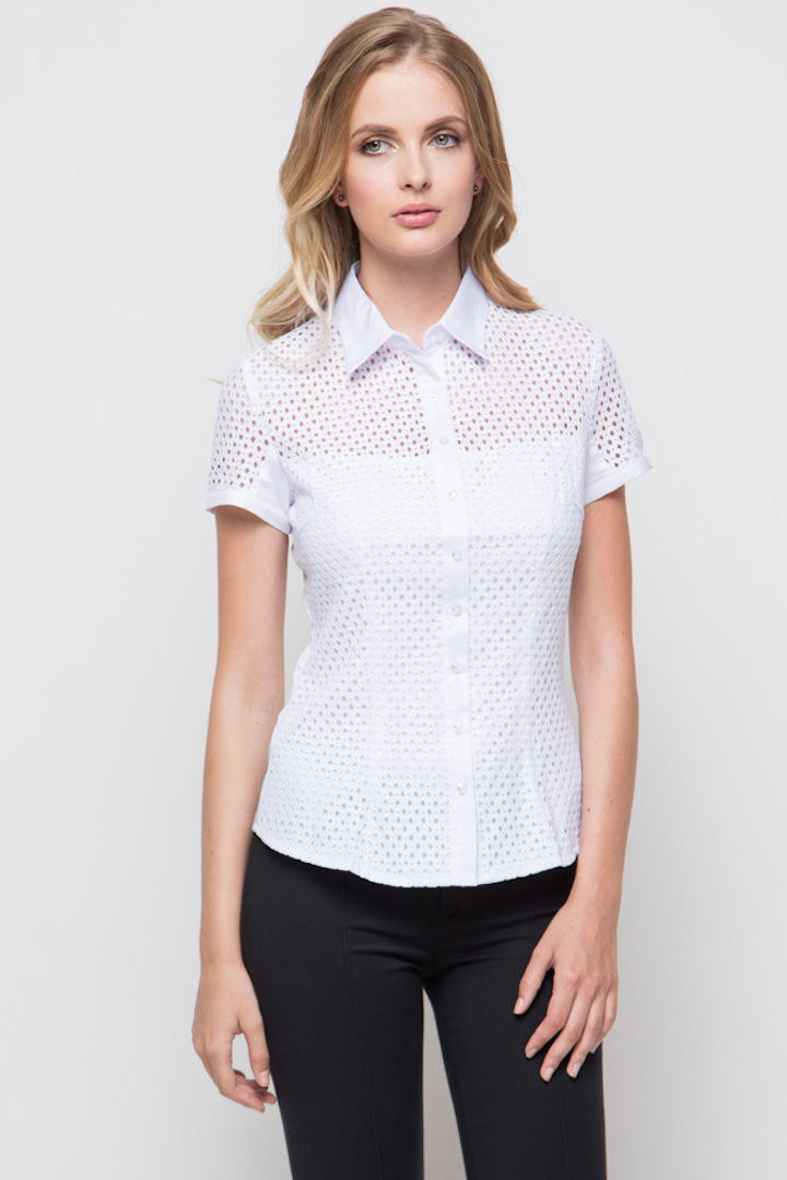 Фото товара 8313, женская белая блузка с коротким рукавом